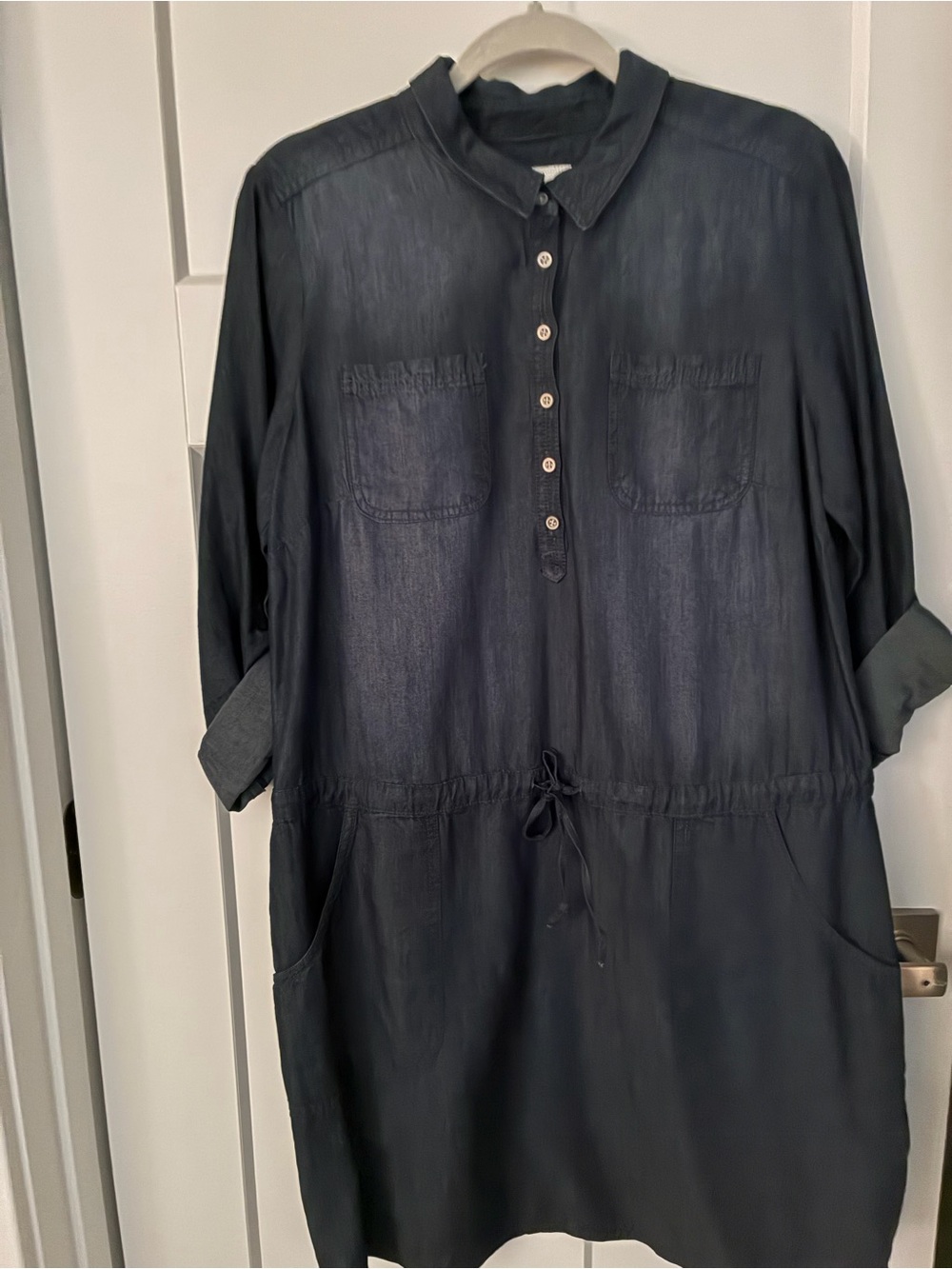 Sonoma Long-Sleeve Button Front Drawstring Shirt Dress - Dark Blue
